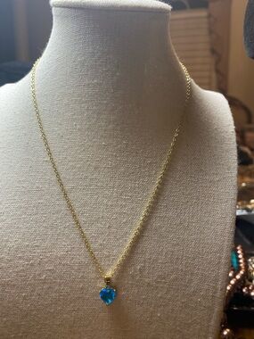 Gold Chain Necklace with Blue Heart Pendant - Women Jewelry